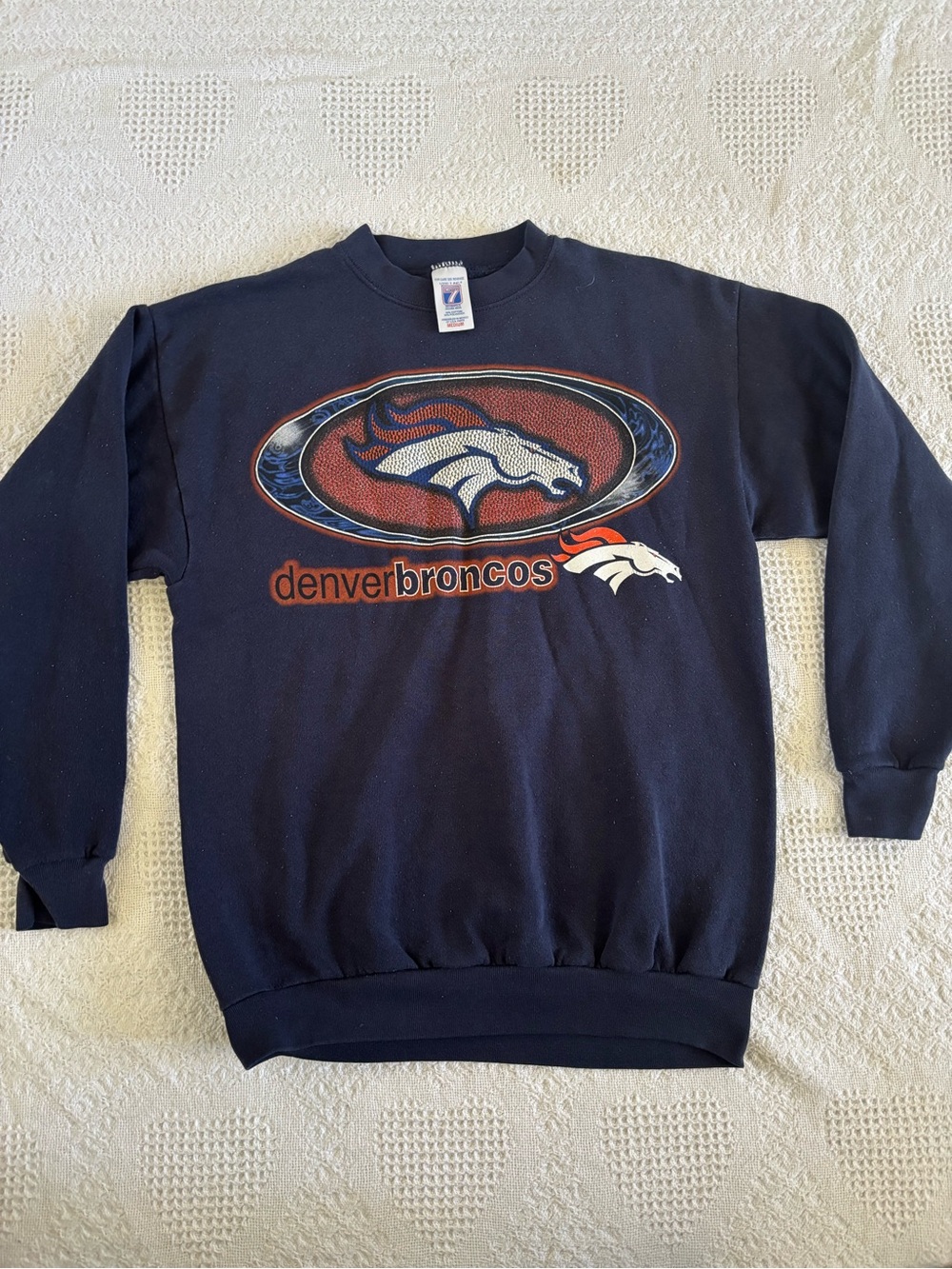 Vintage 90s Denver Broncos Crewneck Sweatshirt Medium Blue NFL Football